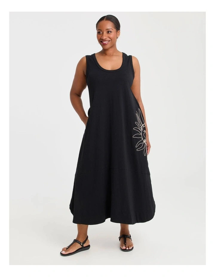 Cotton Cord Detail Maxi Dress in Black image 1