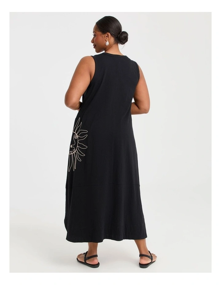 Cotton Cord Detail Maxi Dress in Black image 2