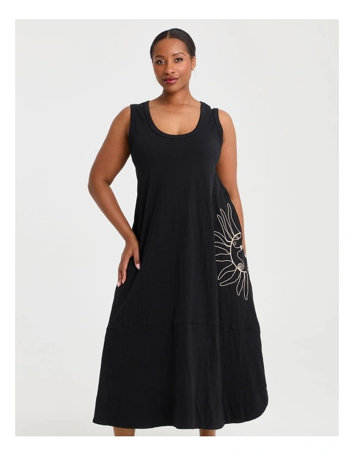 Cotton Cord Detail Maxi Dress in Black image 3