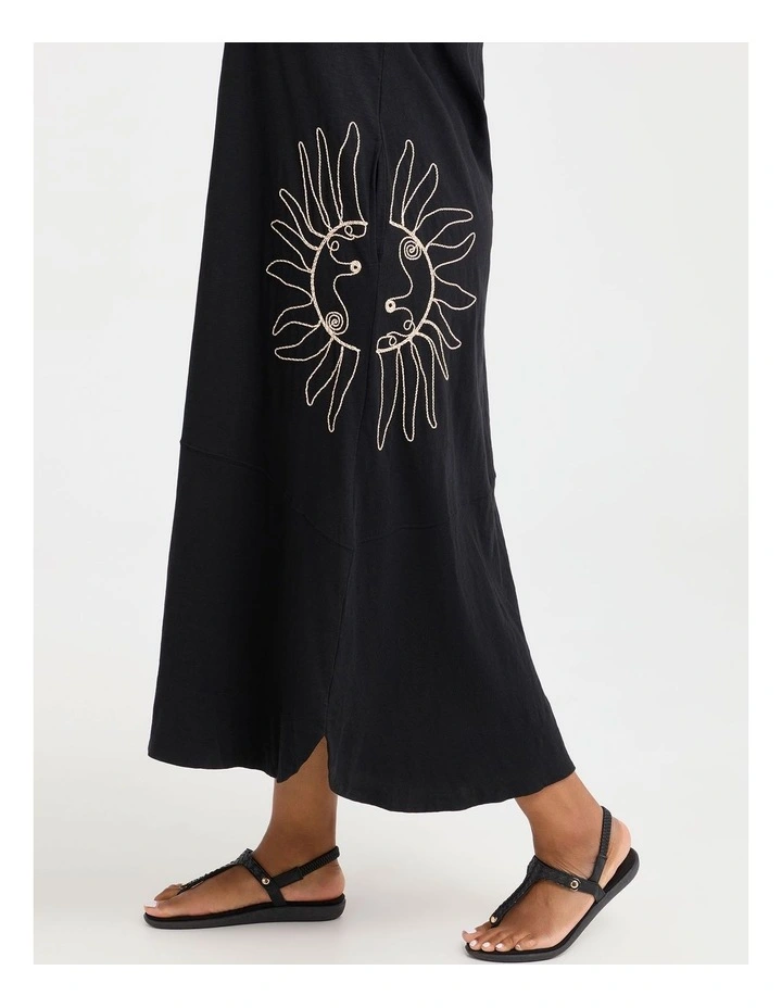 Cotton Cord Detail Maxi Dress in Black image 4