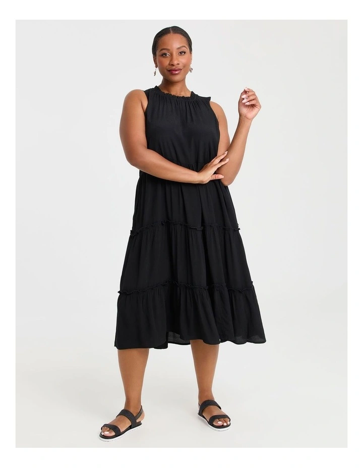 Natural Frill Tiered Dress in Black image 1