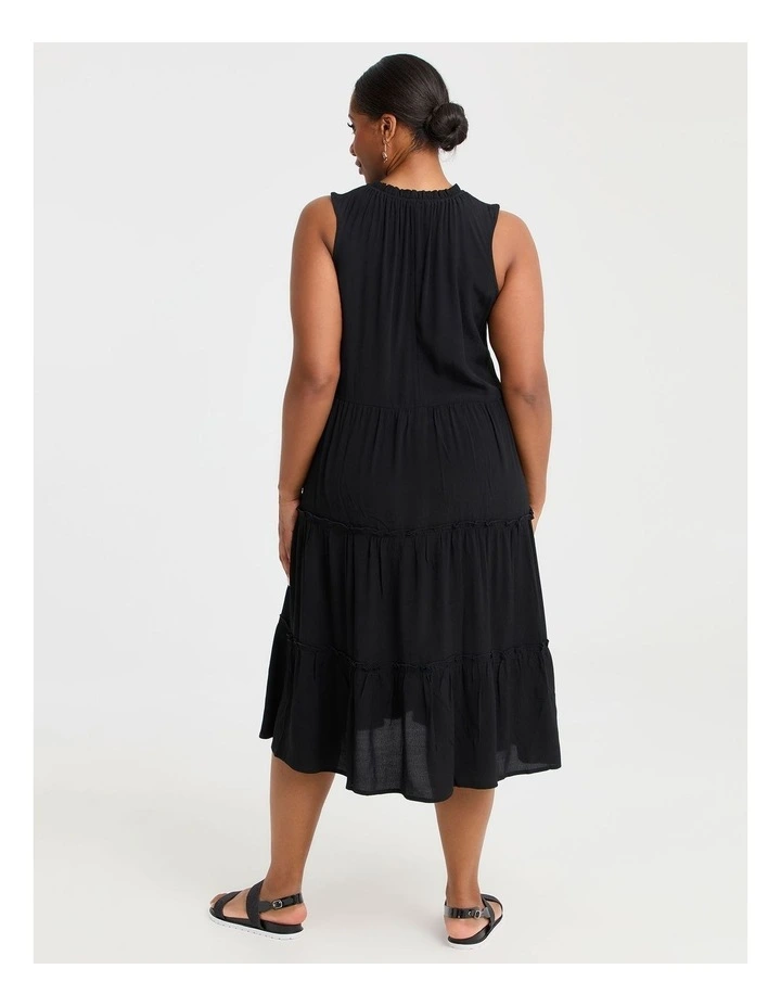 Natural Frill Tiered Dress in Black image 2