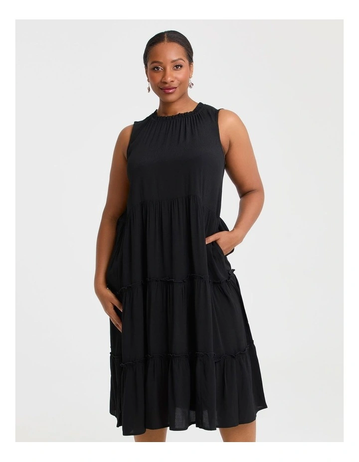 Natural Frill Tiered Dress in Black image 3