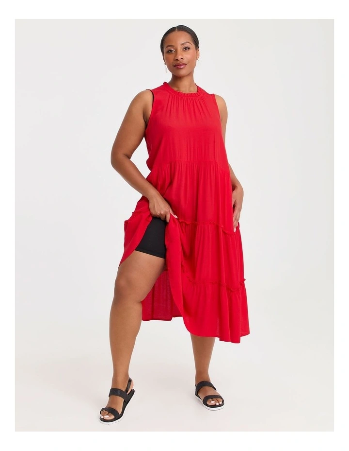 Natural Frill Tiered Dress in Flame Red image 3