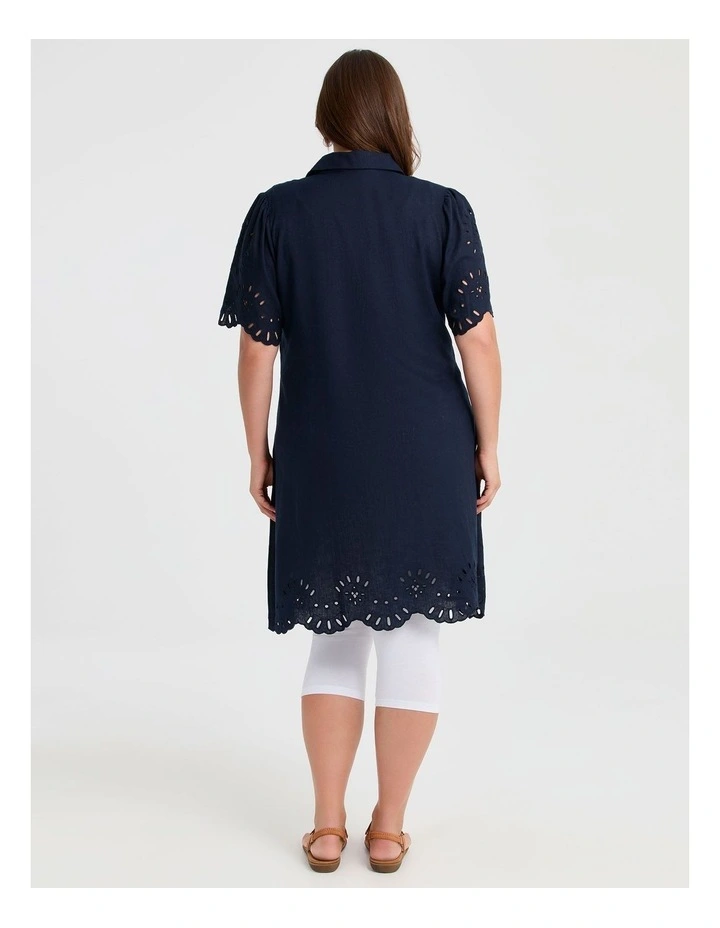 Linen Blend Broderie Dress in Navy image 2