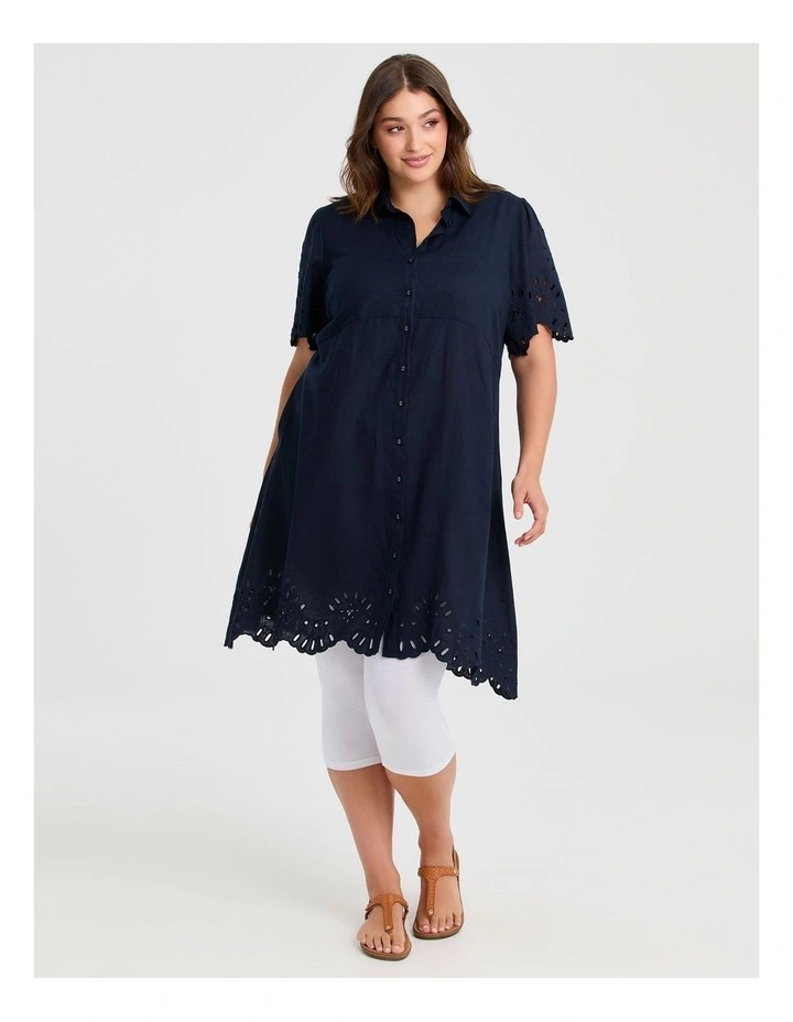 Linen Blend Broderie Dress in Navy image 4