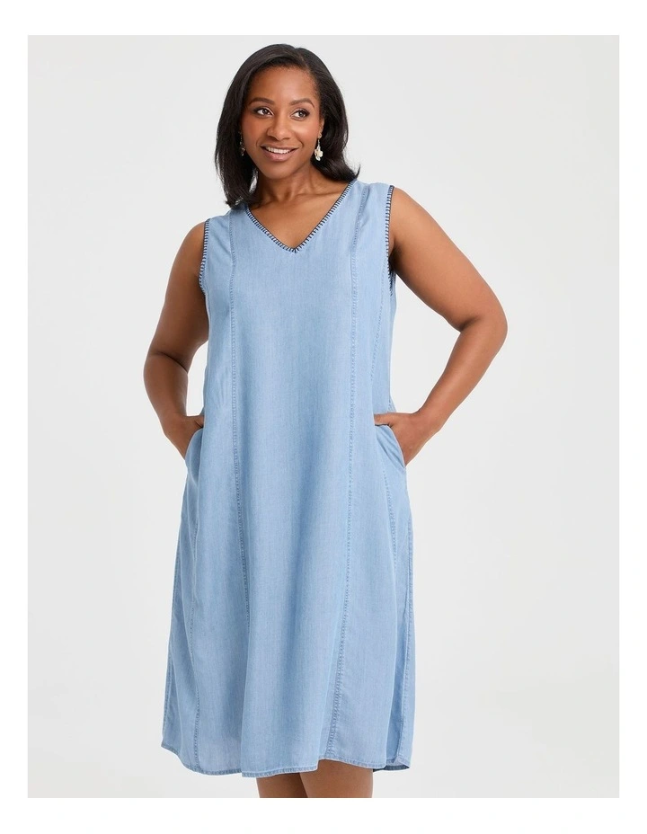 Lyocell V-neck Chambray Dress Chambray Blue image 2