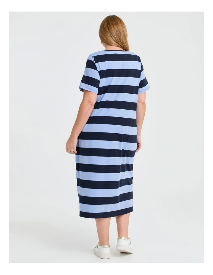 Cotton Stripe Midi Dress in Blue image 2