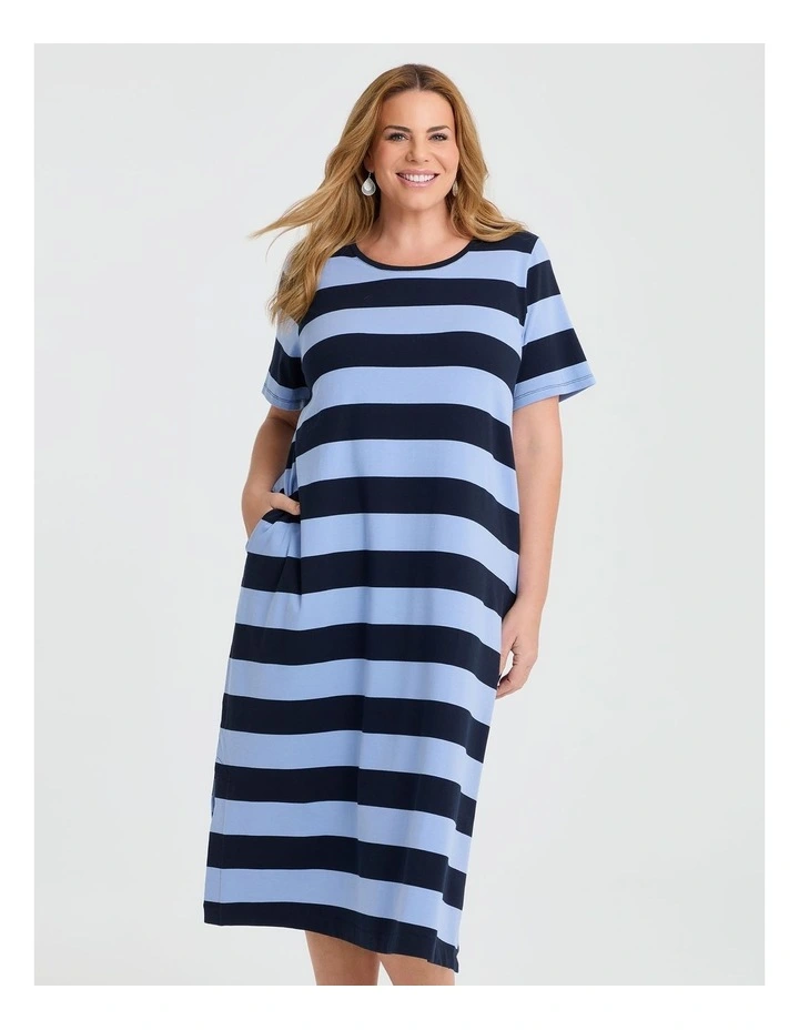 Cotton Stripe Midi Dress in Blue image 3