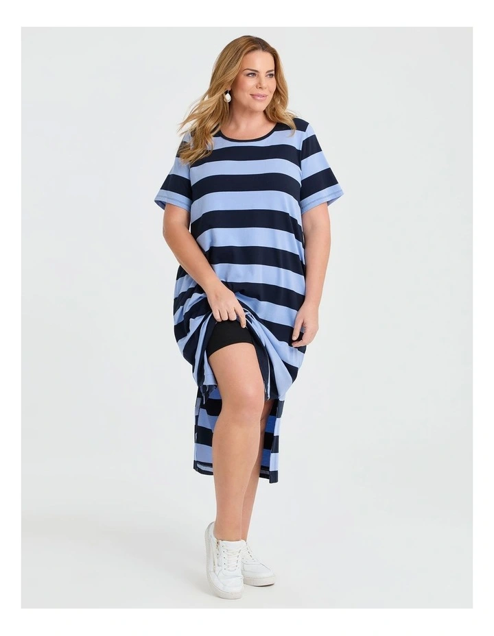Cotton Stripe Midi Dress in Blue image 4