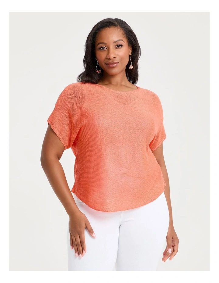 Extended Sleeve Open Knit Top in Sorbet image 1