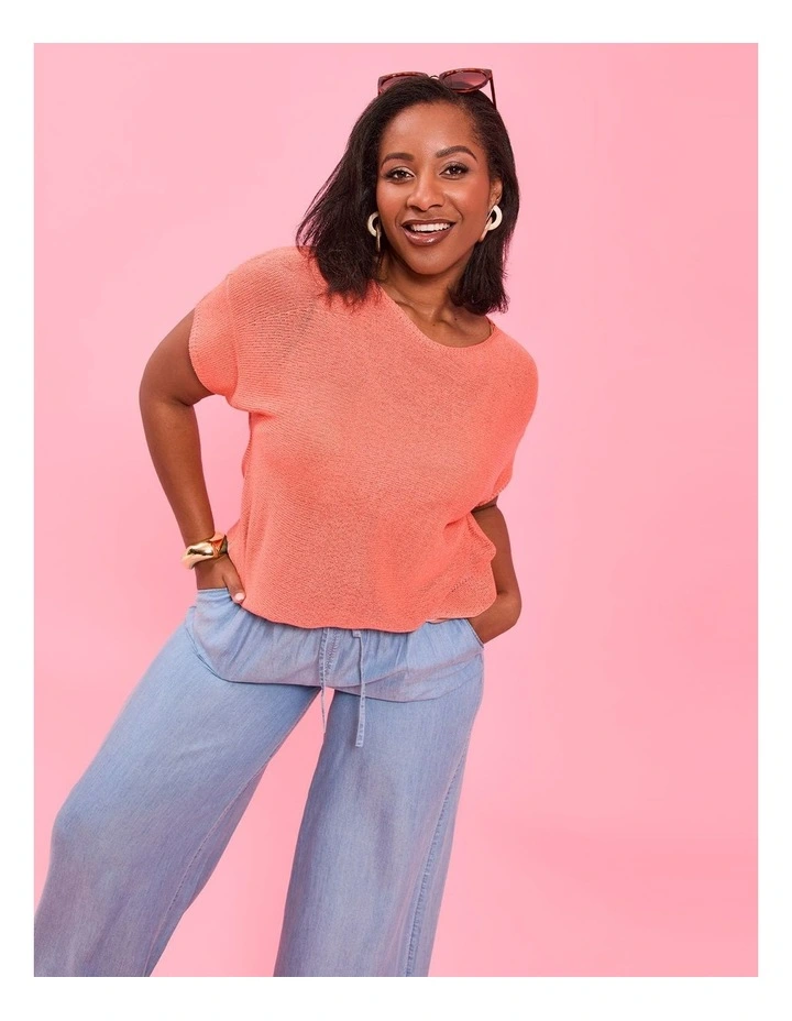 Extended Sleeve Open Knit Top in Sorbet image 4