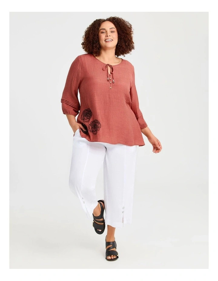 Stretch Linen Ayanna Crop Pant White image 1