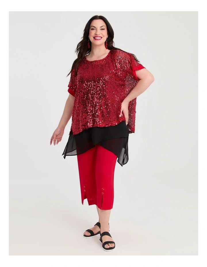 Stretch Linen Ayanna Crop Pant in Racing Red image 3