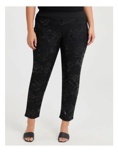 Floral Sequin Evening Pant in Black