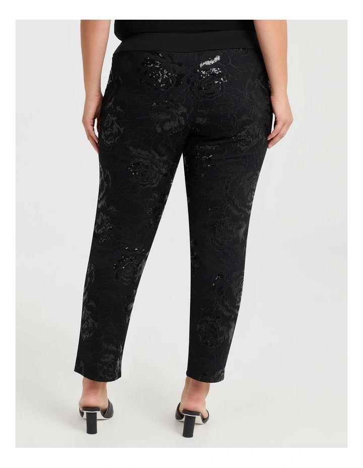 Floral Sequin Evening Pant in Black image 2