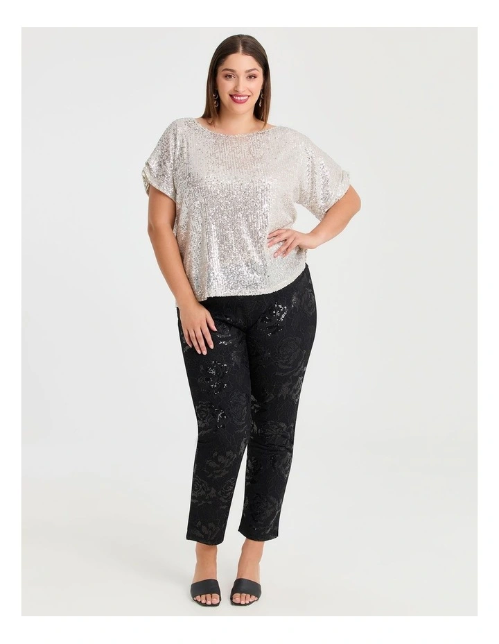 Floral Sequin Evening Pant in Black image 4