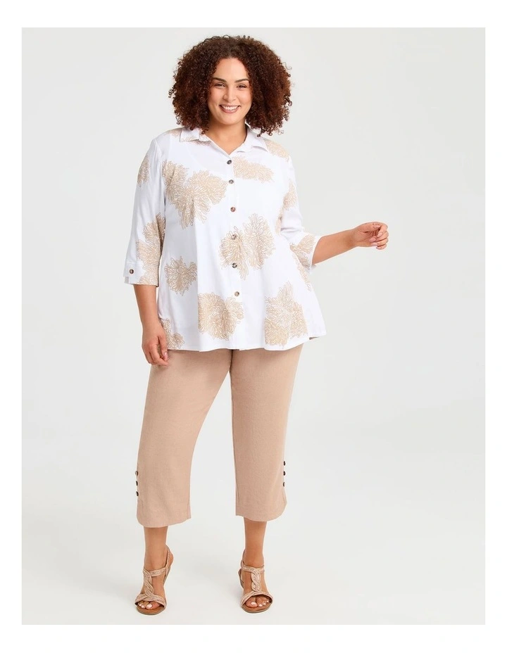 Slim Stretch Linen Crop Pant in Honey Beige image 3