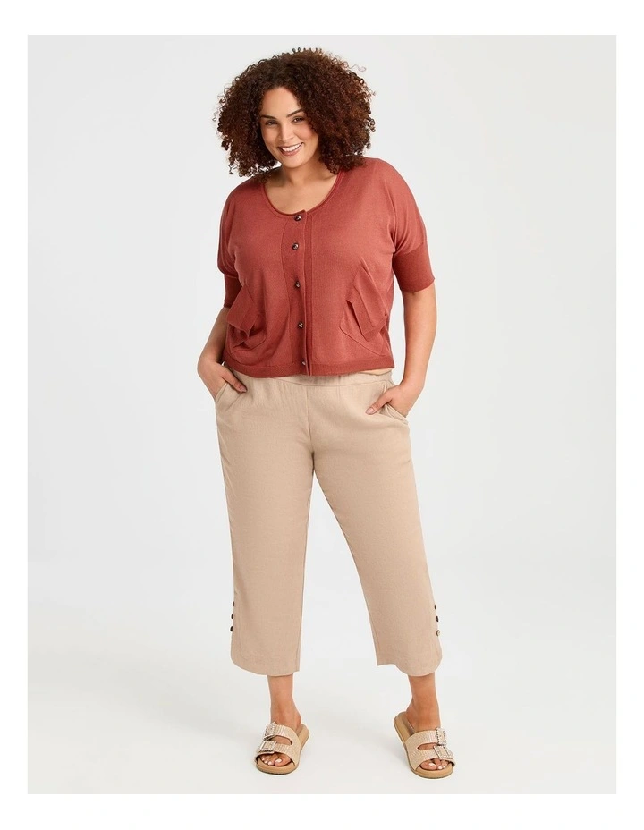 Slim Stretch Linen Crop Pant in Honey Beige image 4