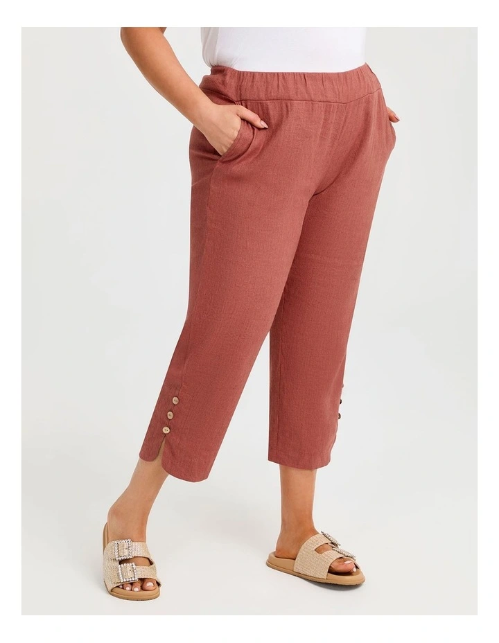 Slim Stretch Linen Crop Pant in Ginger Spice image 1