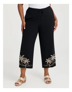 Natural Embroidery Summer Pant in Black
