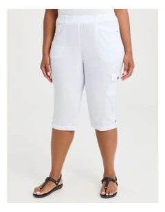Castaway Rib Cargo Crop Pant White