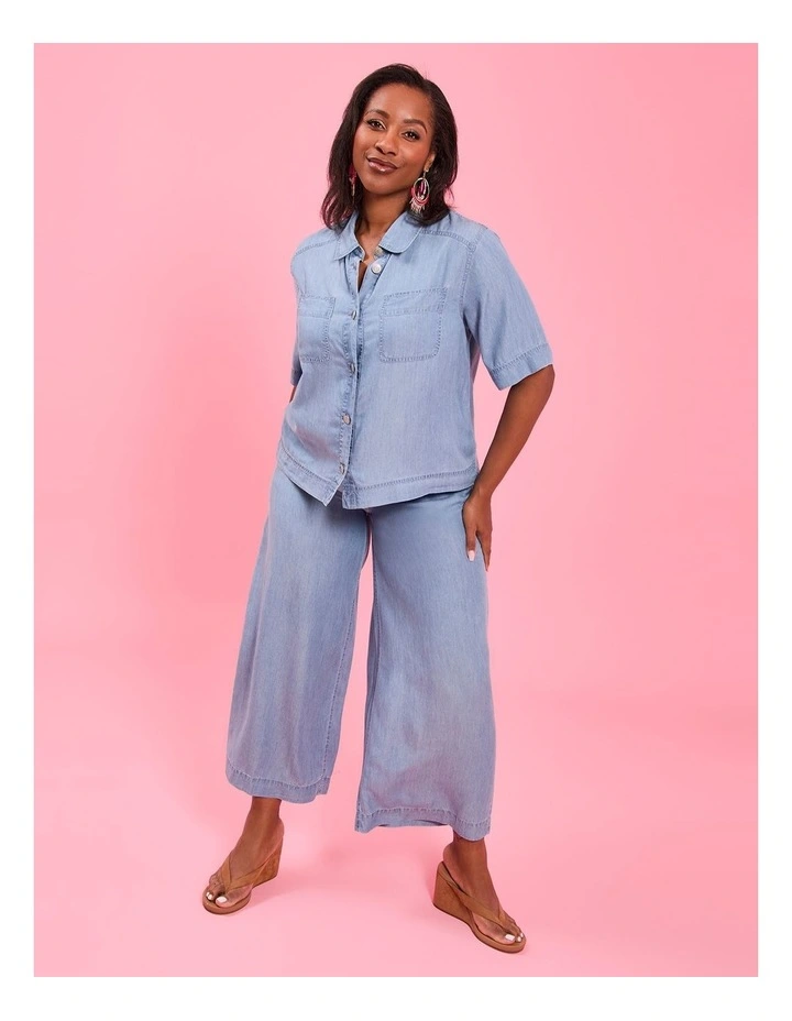Lyocell Chambray Wide Leg Pant Chambray Blue image 4