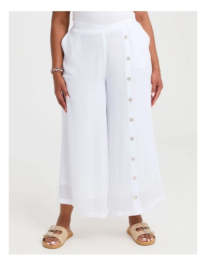 Natural Buttoned Wide Leg Pant in White image 1