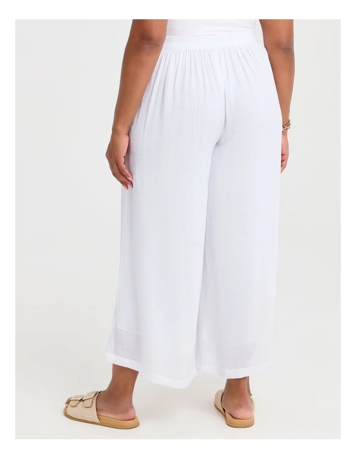 Natural Buttoned Wide Leg Pant in White image 2