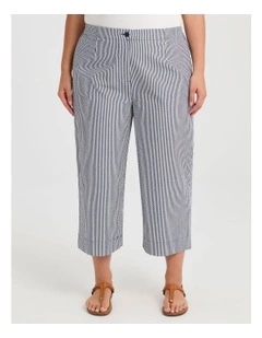 Cotton Stripe Wide Leg Crop Pant in Navy/White