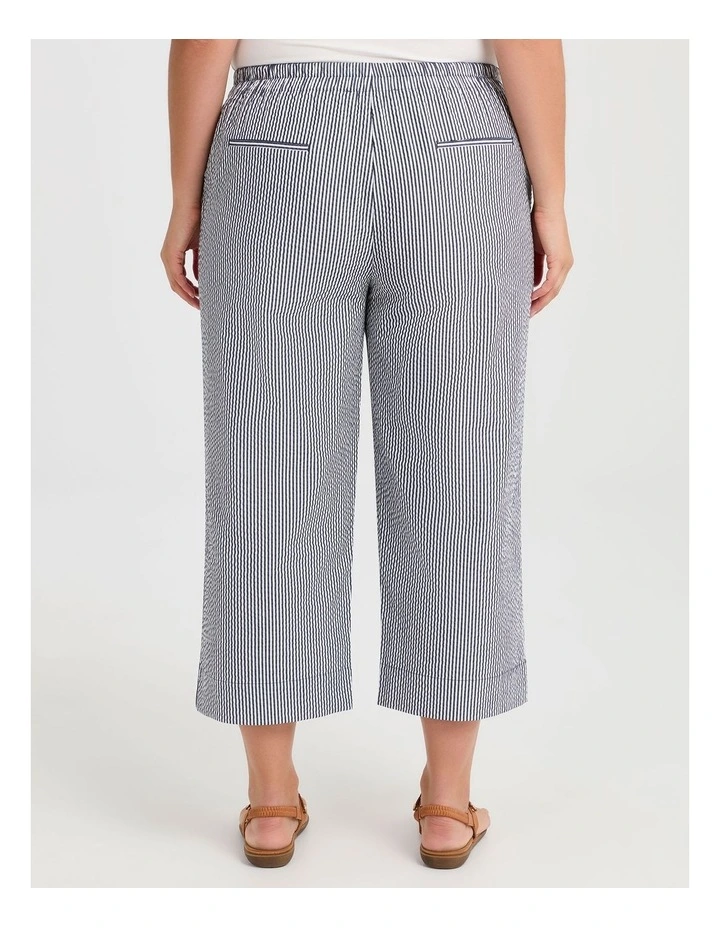 Cotton Stripe Wide Leg Crop Pant in Navy/White image 2