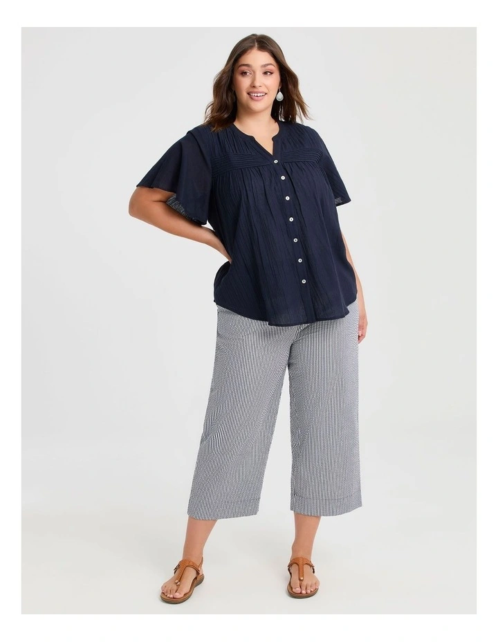 Cotton Stripe Wide Leg Crop Pant in Navy/White image 3