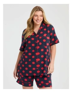 Modal Spot Button Pyjama Top in Navy/Deep Sea Coral