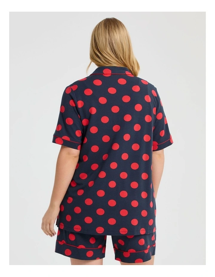 Modal Spot Button Pyjama Top in Navy/Deep Sea Coral image 2