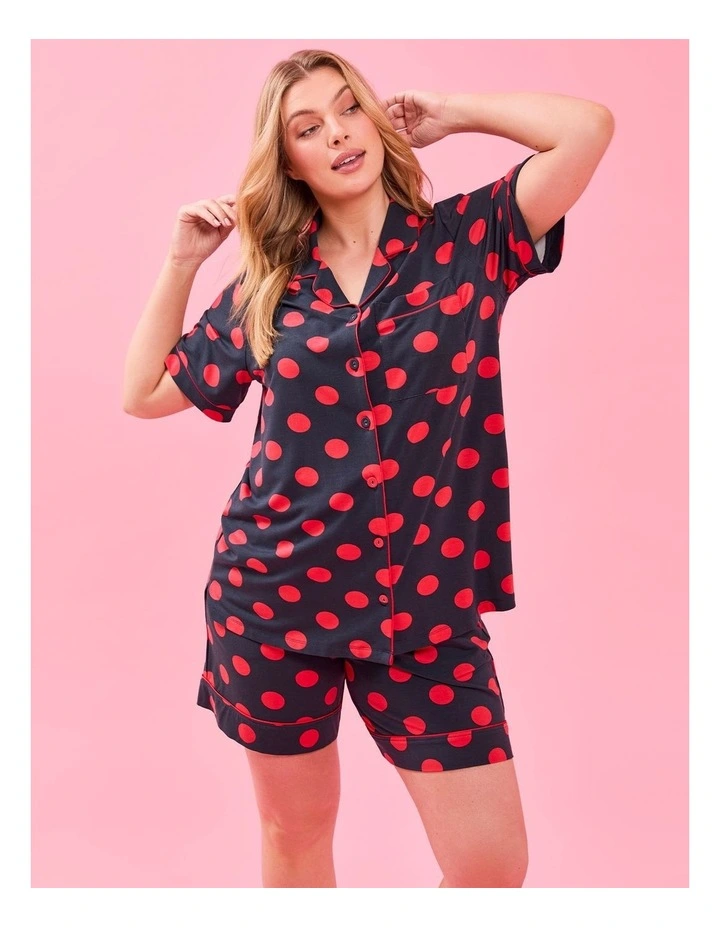 Modal Spot Button Pyjama Top in Navy/Deep Sea Coral image 4