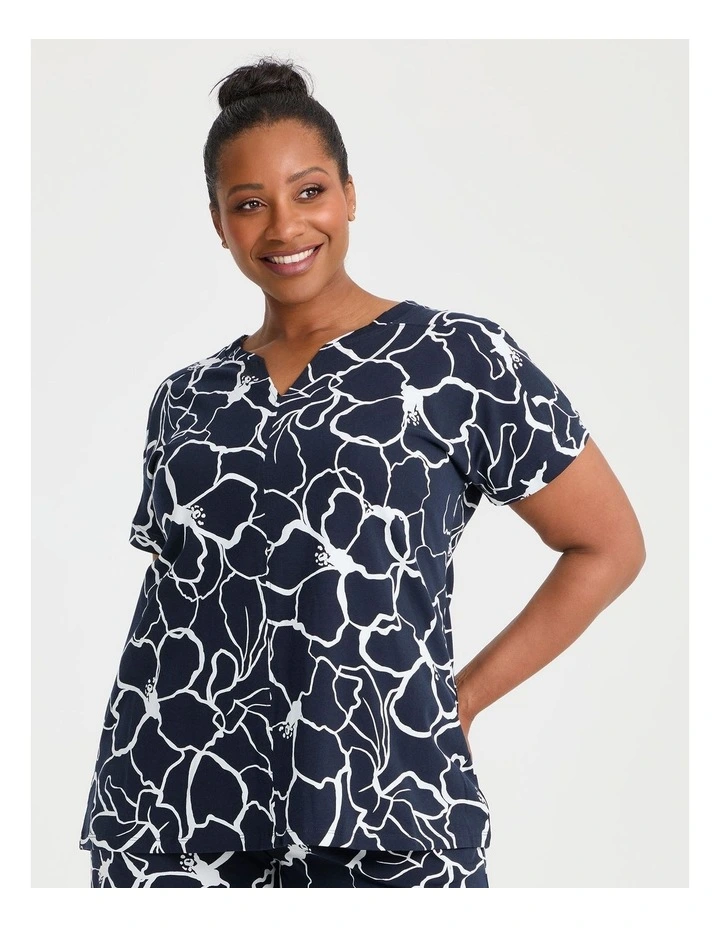 Australian Cotton Flora Pyjama Top Navy/White image 1