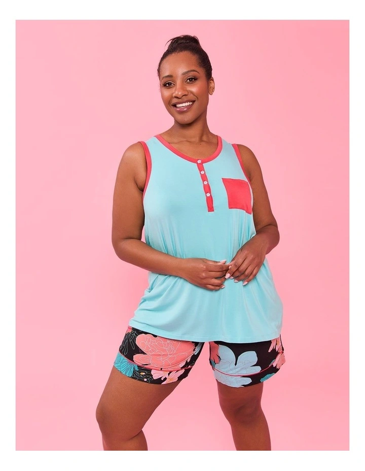 Bamboo Button Pyjama Tank Capri Blue image 2