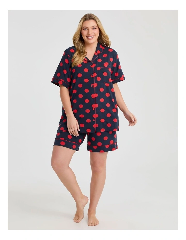 Modal Spot Pyjama Shorts in Navy/Deep Sea Coral image 3