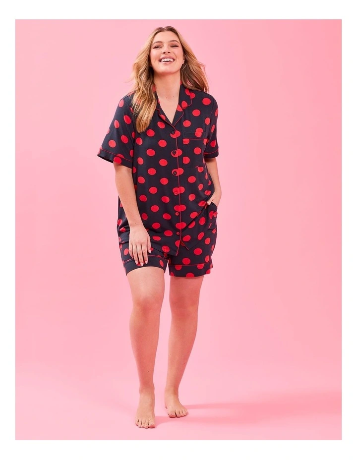 Modal Spot Pyjama Shorts in Navy/Deep Sea Coral image 4