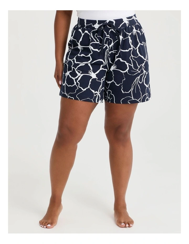 Australian Cotton Flora Pyjama Shorts in Navy/White image 1