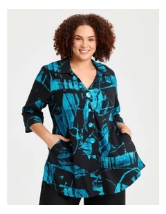 Colour Focus Natural Shirt in Tropical Teal Print