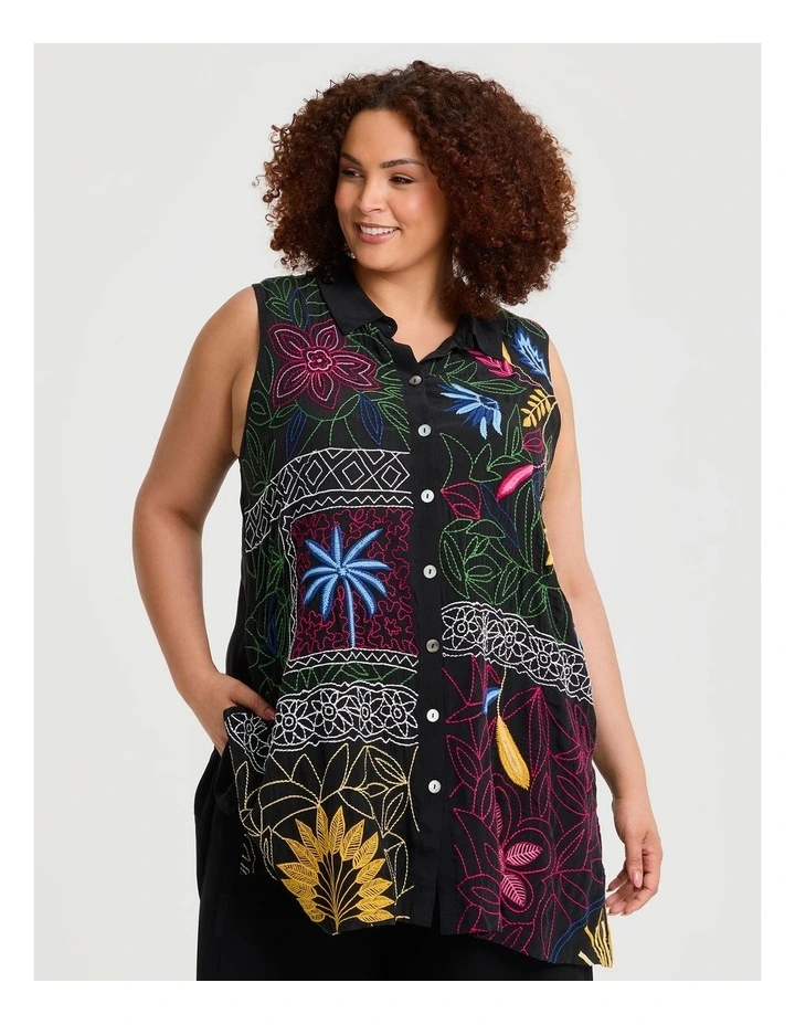 Embroidered Long Natural Shirt Black/multi image 1