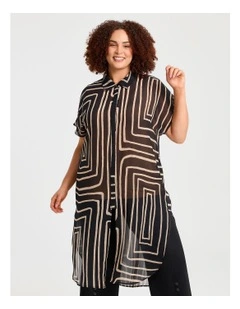 Marrakesh Chiffon Shirt in Black/Papyrus Print