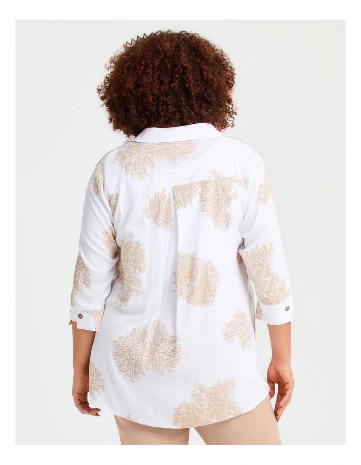 Embroidery Puff Print Shirt in White/Beige image 2