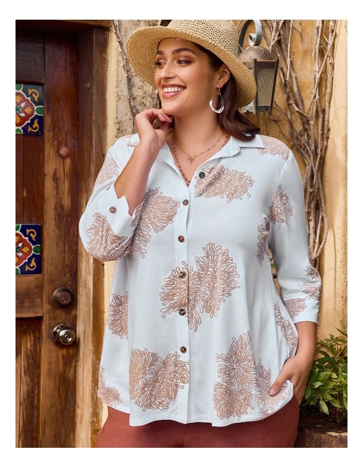 Embroidery Puff Print Shirt in White/Beige image 5