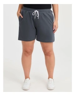 Cotton Piping Active Shorts in Pewter