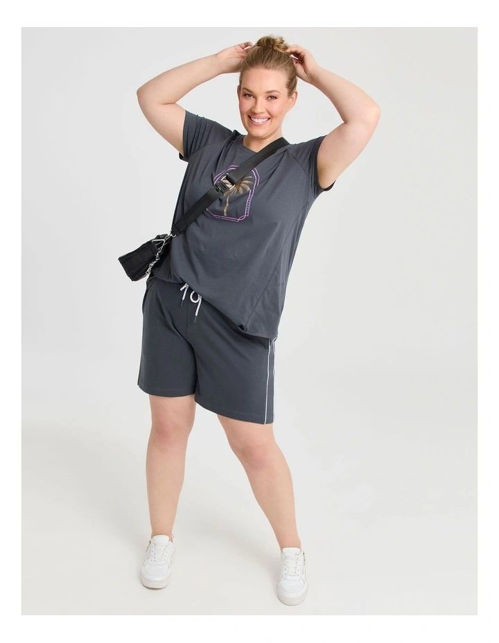 Cotton Piping Active Shorts in Pewter image 3