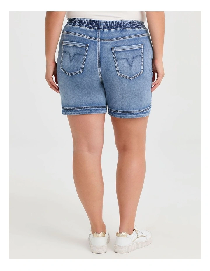 Cotton Curved Hem Denim Shorts in Light Blue Denim image 2