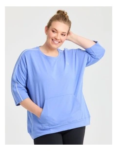 Cotton Piping Leisure Sweatshirt in Crystal Blue