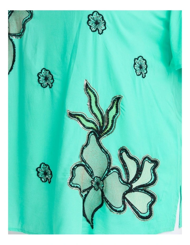 Sequin Embroidered Natural Top Mint image 3